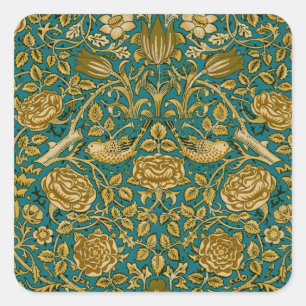 Sticker Carré William Morris Tudor Rose Motif Bleu Golden