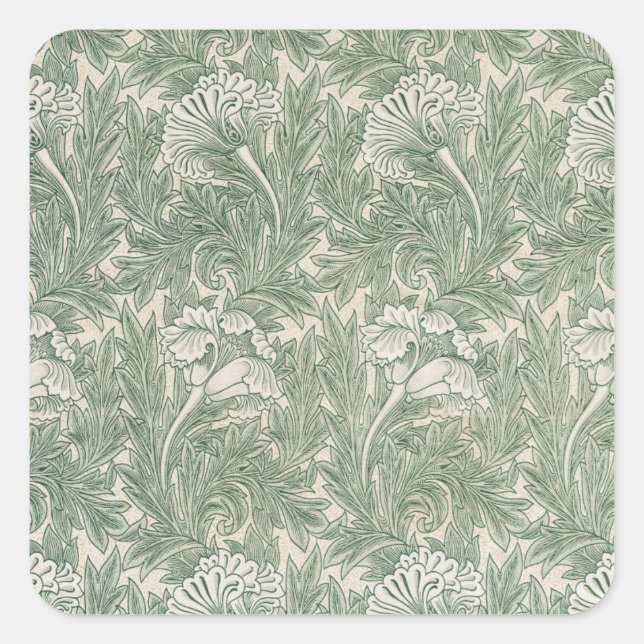 Sticker Carré William Morris tulip fond textile vert (Devant)