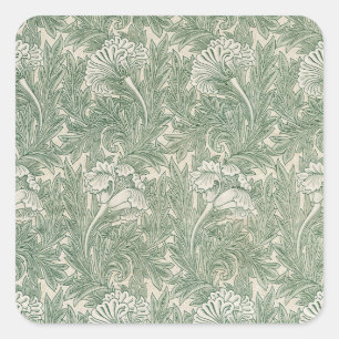 Sticker Carré William Morris Vert Sauge Motif Tulipe : Vintage