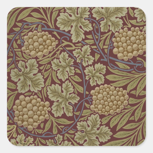 Sticker Carré William Morris Vine Grappe Rouge Vert Art (Devant)