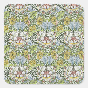 Sticker Carré William Morris Vintage Floral rose Myrtle vert