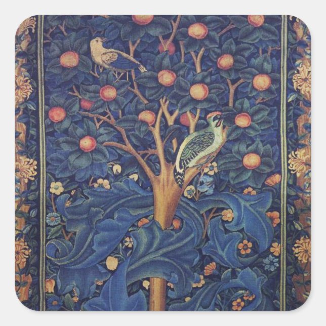 Sticker Carré William Morris Woodpecker Tapestry Arts & Artisana (Devant)