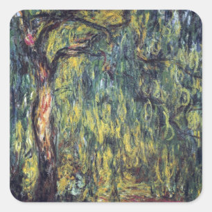 Sticker Carré Willow de Weeping par Claude Monet, Art Vintage