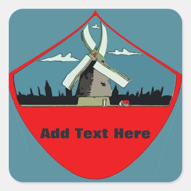 Sticker Carré Windmill Red Round Ajouter un texte (Devant)