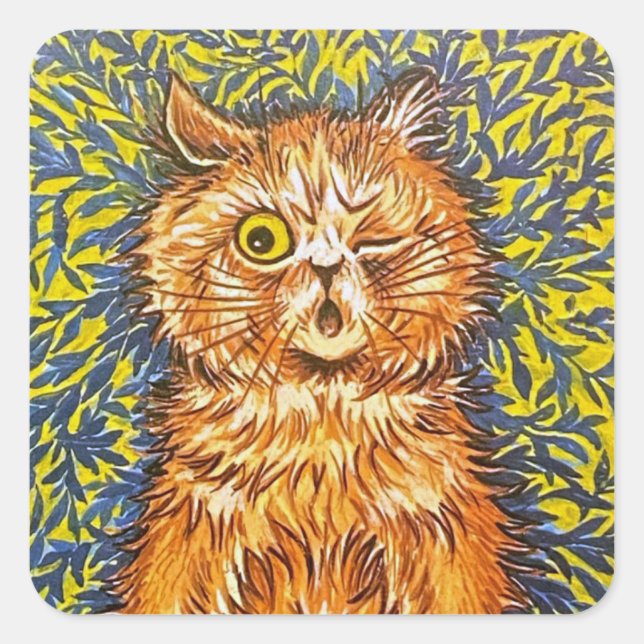 Sticker Carré Winking Cat & Psychedelic Arrière - plan par Louis (Devant)