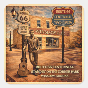Sticker Carré Winslow Arizona Route 66 Centenaire Coin de Vintag