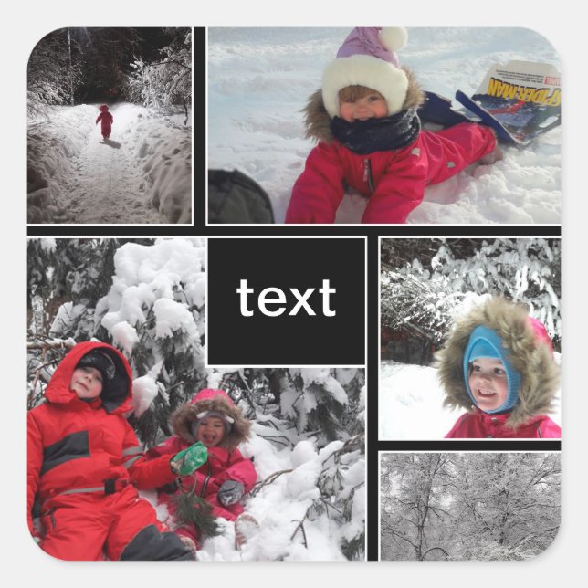 Sticker Carré Winter fun kids games snow customizable text perso (Devant)
