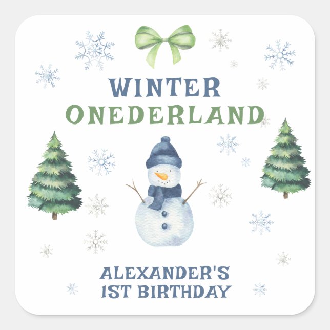 Sticker Carré Winter Onederland Snowman 1er anniversaire (Devant)