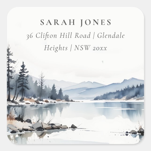 Sticker Carré Winter Snow Mountain Lake Adresse paysagère (Devant)