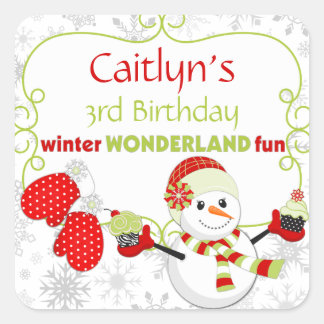 Sticker Carré Winter Wonderland Anniversaire Snowman Mittens