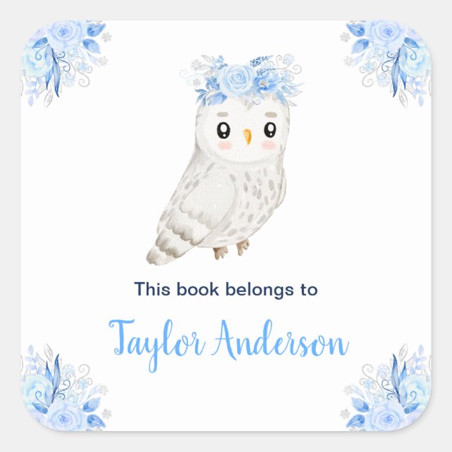 Sticker Carré Winter Wonderland Arctic Owl Kids Bookplate (Devant)