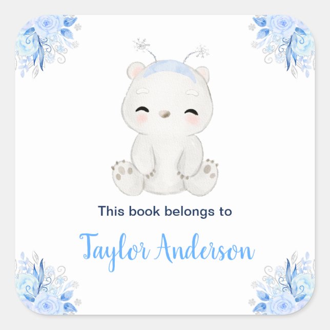 Sticker Carré Winter Wonderland Arctic Polar Bear Kids Bookplate (Devant)