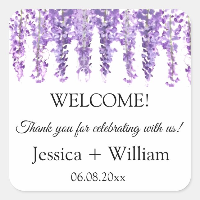 Sticker Carré Wisteria Purple Floral Bride et Mariage de chambre (Devant)