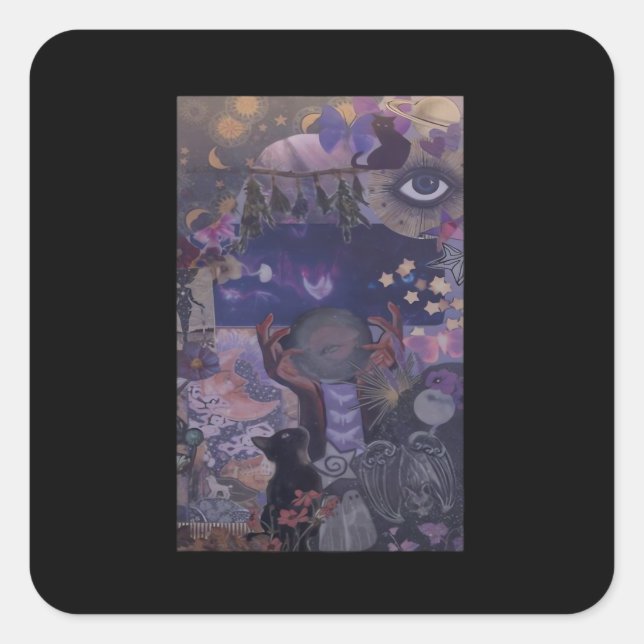 Sticker Carré Witchy Whimsigoth Esthétique Avec Chats (Devant)