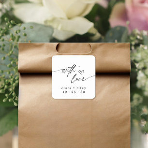 Sticker Carré WIth Love moderne Élégant Script Mariage de coeur