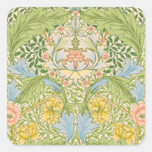 Sticker Carré Wm Morris Myrtle Floral Art Nouveau Pastel