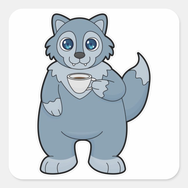 Sticker Carré Wolf avec la coupe de café (Devant)