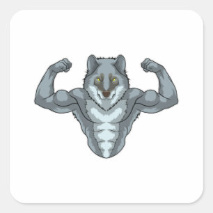 Sticker Carré Wolf comme Bodybuilder avec de grands Muscles