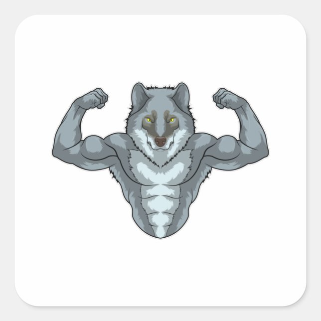 Sticker Carré Wolf comme Bodybuilder avec de grands Muscles (Devant)