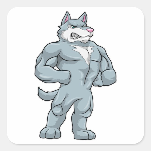 Sticker Carré Wolf comme Bodybuilder extrême (Devant)