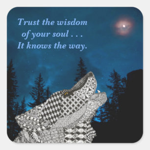 Sticker Carré Wolf Howling à la Lune