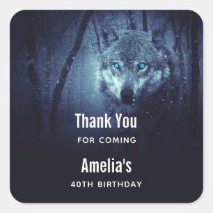 Sticker Carré Wolf sauvage avec de beaux yeux bleus Merci d'évén