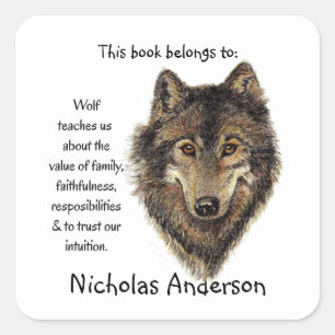 Sticker Carré Wolf Totem Animal Guide Aquarelle Nature Art