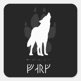 Sticker Carré Wolf with viking runes