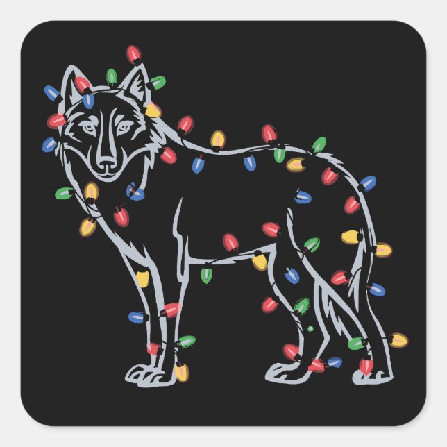 Sticker Carré Wolfs Tree Christmas Xmas Pet Animal Wolf Lover  (Devant)