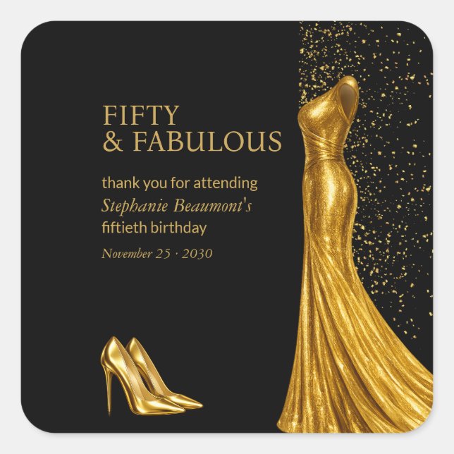 Sticker Carré Woman Elegant Fabulous Golden Dress 50th Birthday (Devant)