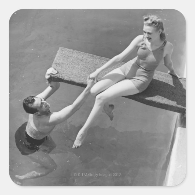Sticker Carré Woman on diving board (Devant)