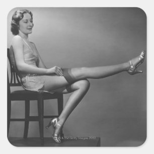 Sticker Carré Woman Sitting on Chaise