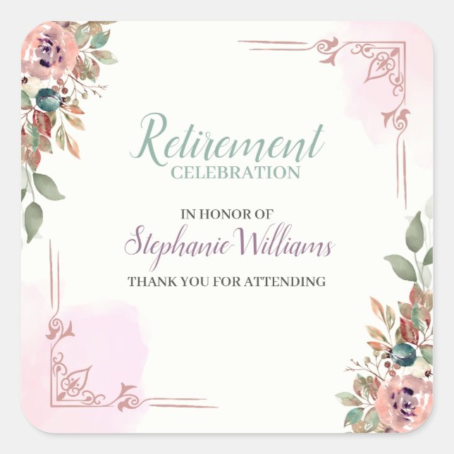 Sticker Carré Women Floral Classic Elegant Retirement Party (Devant)