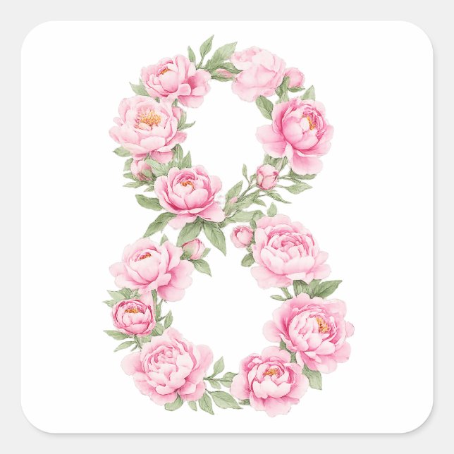 Sticker Carré Women’s Day Peony Flower for March 8  (Devant)