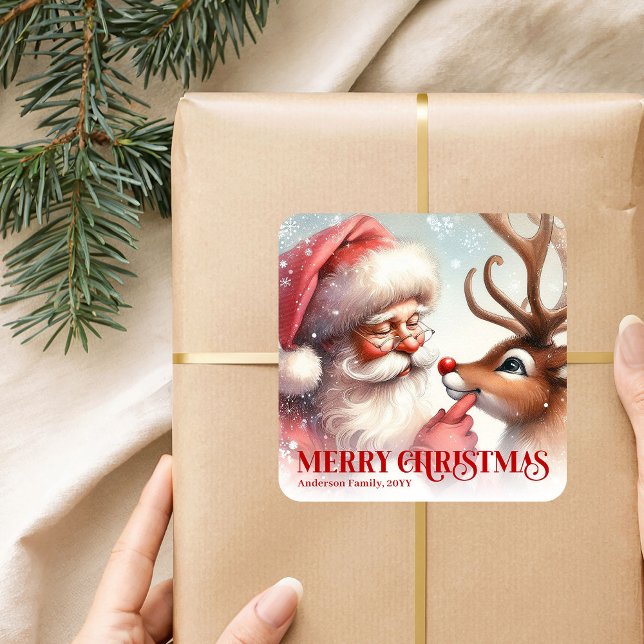 Sticker Carré Wonder Personalized Santa Rudolph Christmas Sticke (Wonder Personalized Santa Rudolph Christmas Sticker)