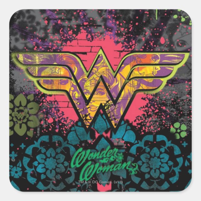 Sticker Carré Wonder Woman Brick Wall Collage (Devant)
