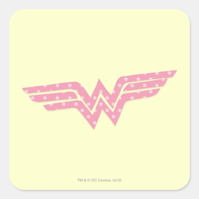 Sticker Carré Wonder Woman Coloré rose floral logo (Devant)