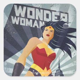 Sticker Carré Wonder Woman Retro City Sunburst