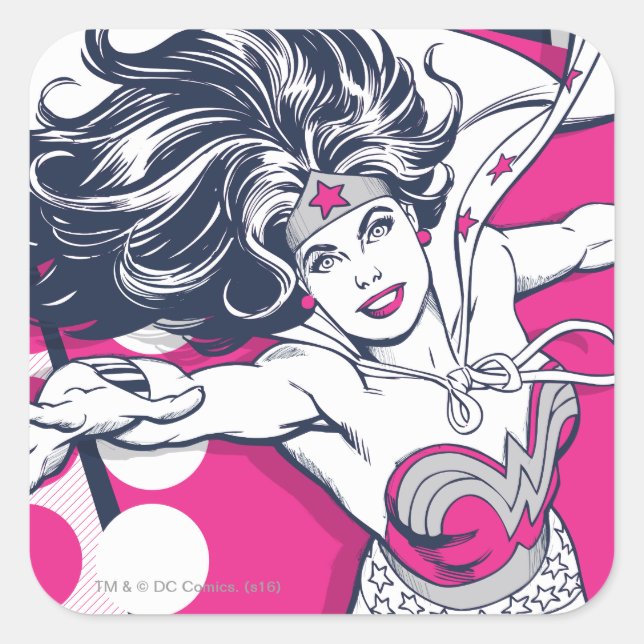 Sticker Carré Wonder Woman Retro Glam Caractère Art (Devant)