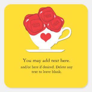 Sticker Carré Wonderland Whimsical Tea Cup Red Roses Party Favor