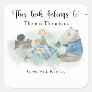 Sticker Carré Woodland Baby shower - ce livre appartient à