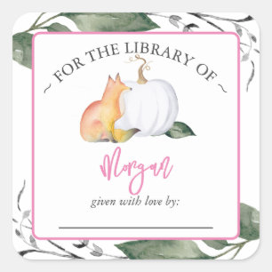 Sticker Carré Woodland Fox Citrouille Automne Baby shower Boite