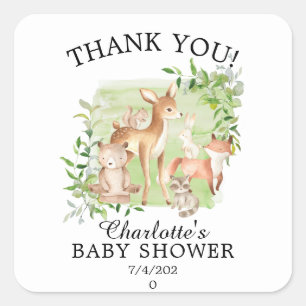 Sticker Carré Woodland Friends Baby shower neutre