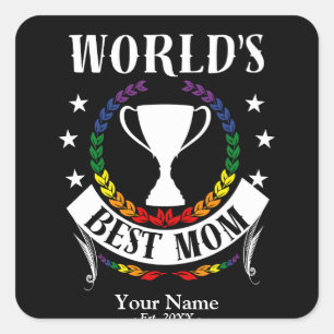 Sticker Carré World Best Maman Fête des mères Arc-en-ciel Couleu