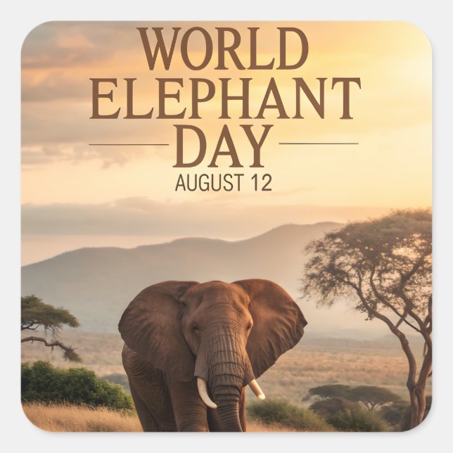 Sticker Carré World Elephant Day African Savanna Art (Devant)