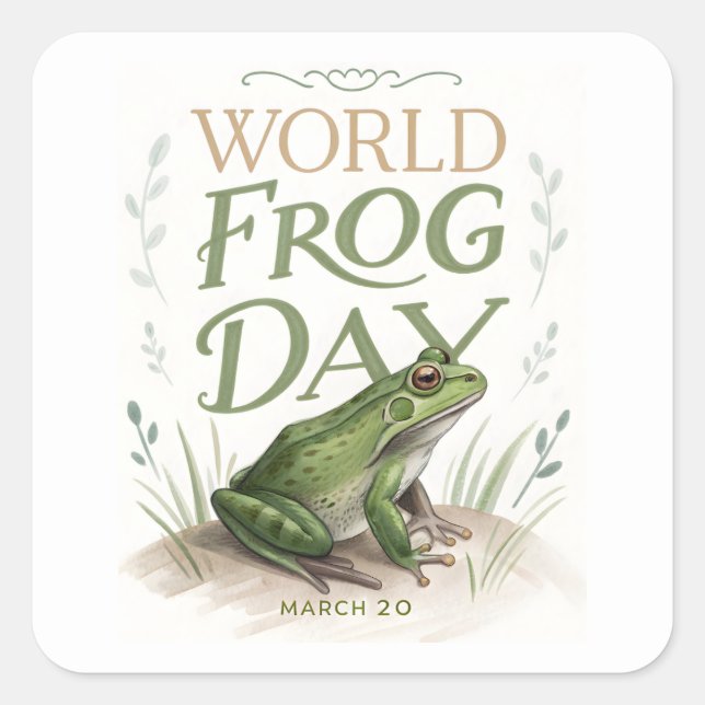 Sticker Carré World Frog Day Watercolor Nature Art (Devant)