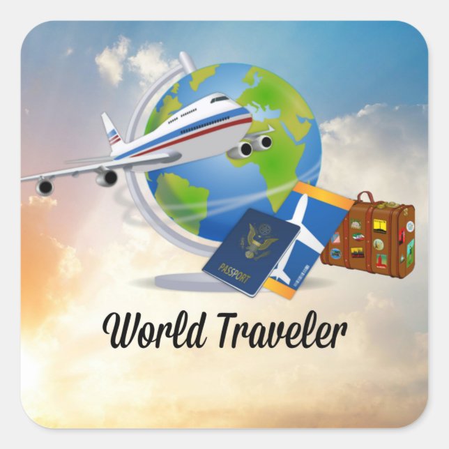 Sticker Carré World Traveller, Design 2 (Devant)