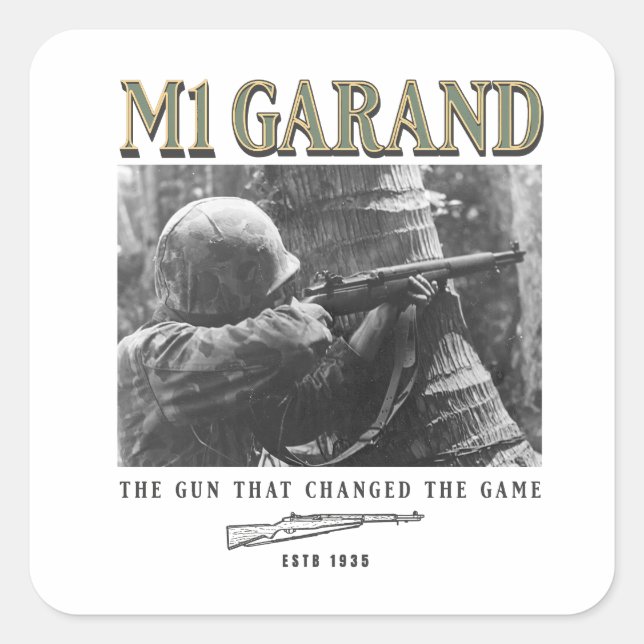 Sticker Carré World War 2 Weapon M1 Garand Rifle (Devant)