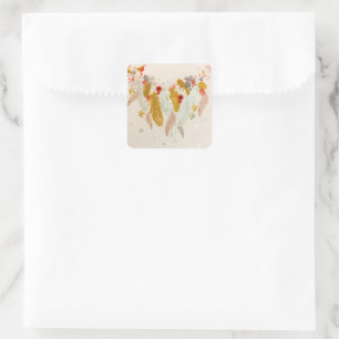 Sticker Carré Wreath Gold Glitted Boho Folid