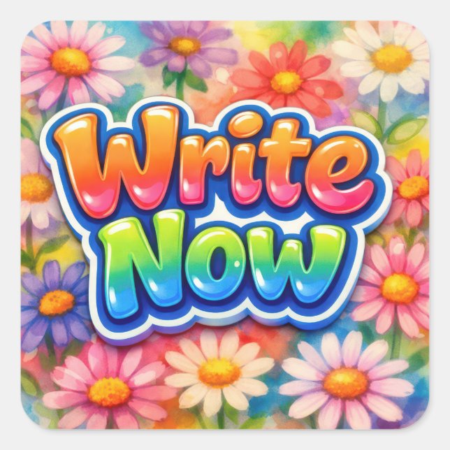 Sticker Carré Write Now Text with Neon Daisy Garden (Devant)